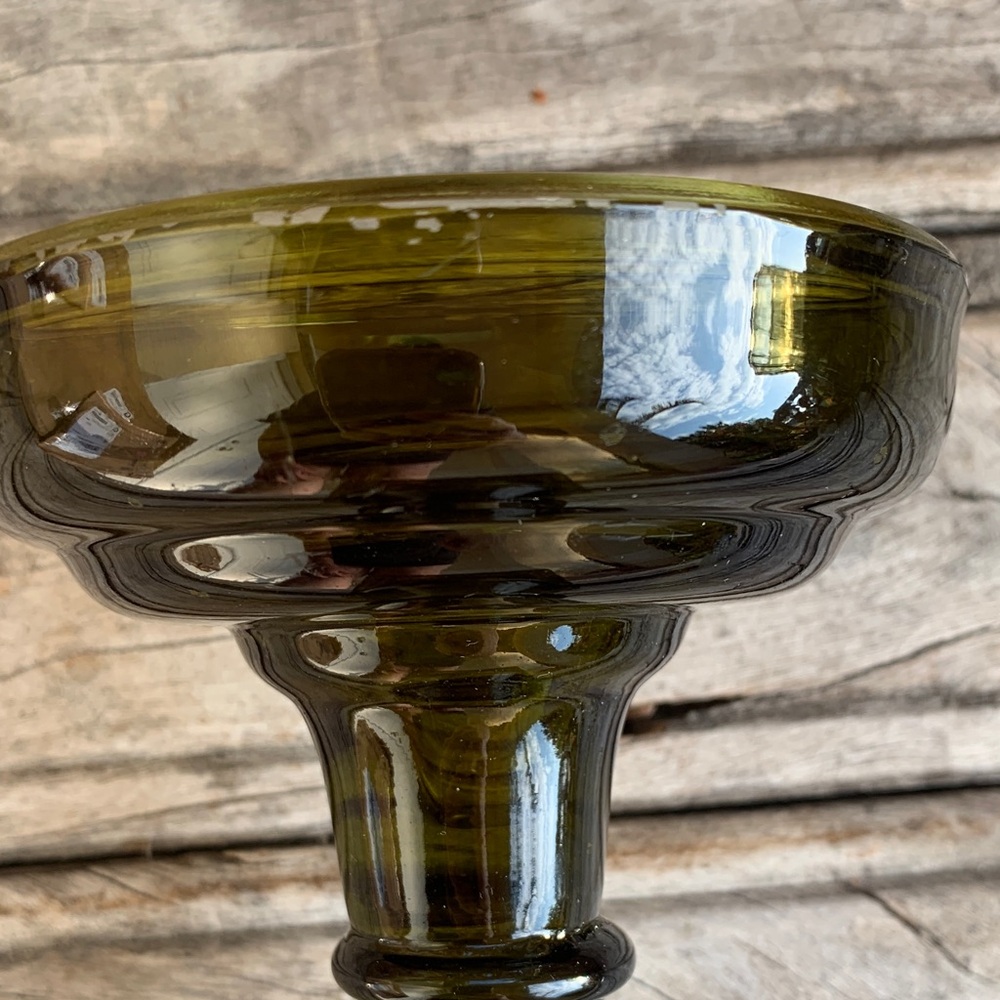 Vintage Smoky Green Glass Pedestal Candle Holder - Picture 10 of 11